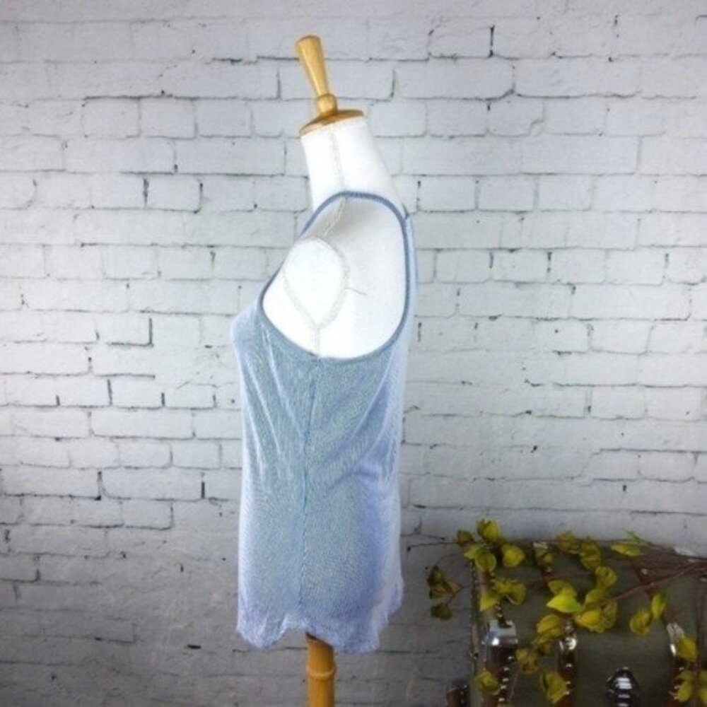 Janette Plus Striped Ribbed Racerback Striped Ribbed Cutaway Tank Top Blue - Picture 2 of 4
